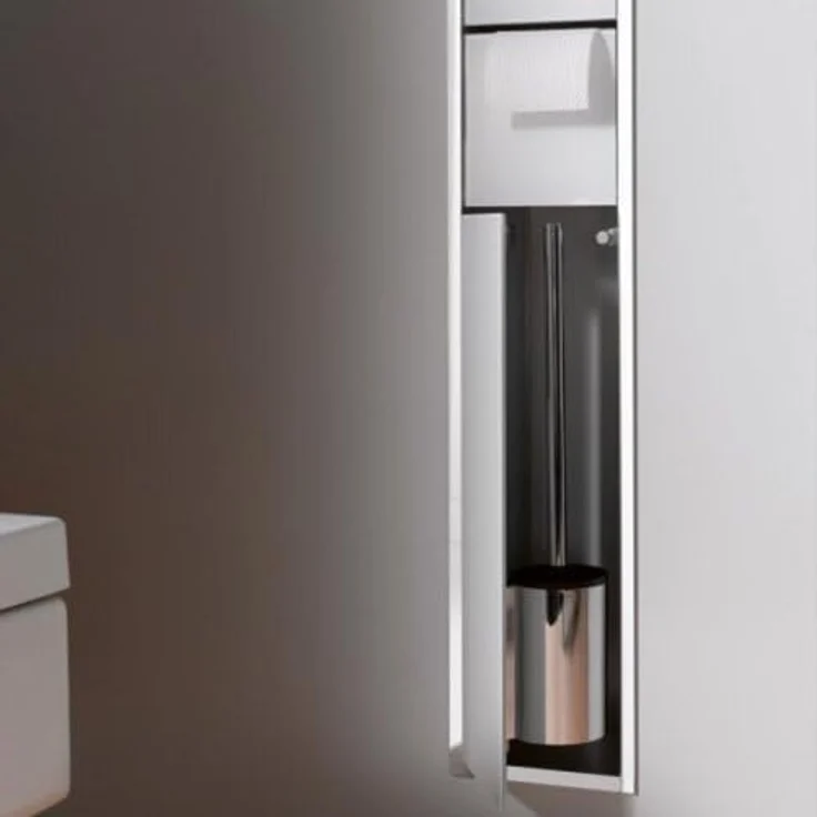 Emco Asis 150 Unterputz-Schrankmodul, Badezimmerschrank als Toilettenpapierhalter & Klobürstengarnitur mit extra Fach, Hochschrank mit Push to Open-Funktion, optiwhite – Bild 3