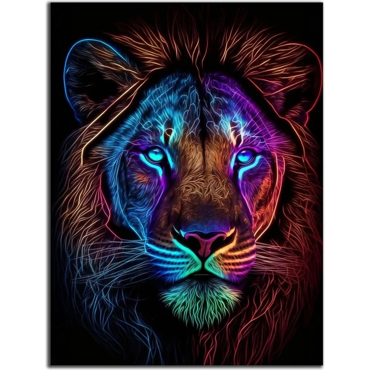 DARO Design Wandbild Neon Tiere Wandbilder Wand Deko Bilder Modern Leinwandbild, (Neon Löwe - Bild klein Wohnzimmer Büro Jugendzimmer Flur Einteilig Querformat Fotodruck Neon-Tierkunst), 30x20 cm – Bild 3