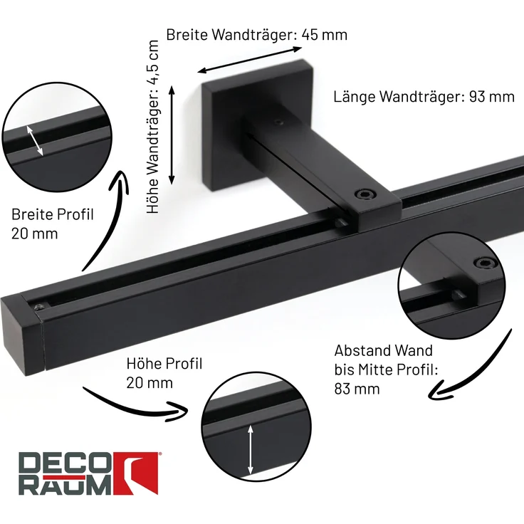 Deco-Raum® Gardinenschiene Cube | Länge: 390cm | Material: Aluminium | Farbe: Schwarz – Bild 2