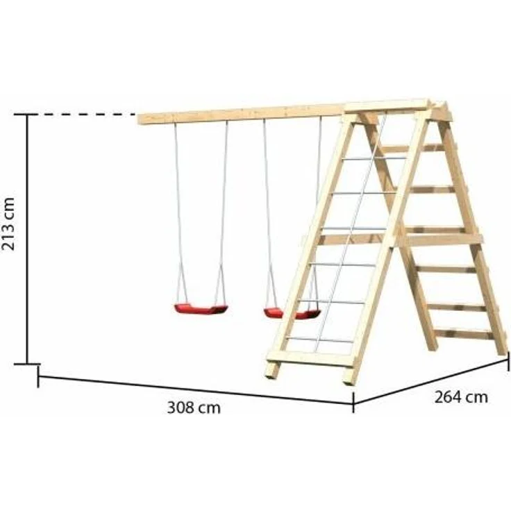 Karibu Doppelschaukel Anbau inkl. Klettergerüst naturbelassen – Bild 7