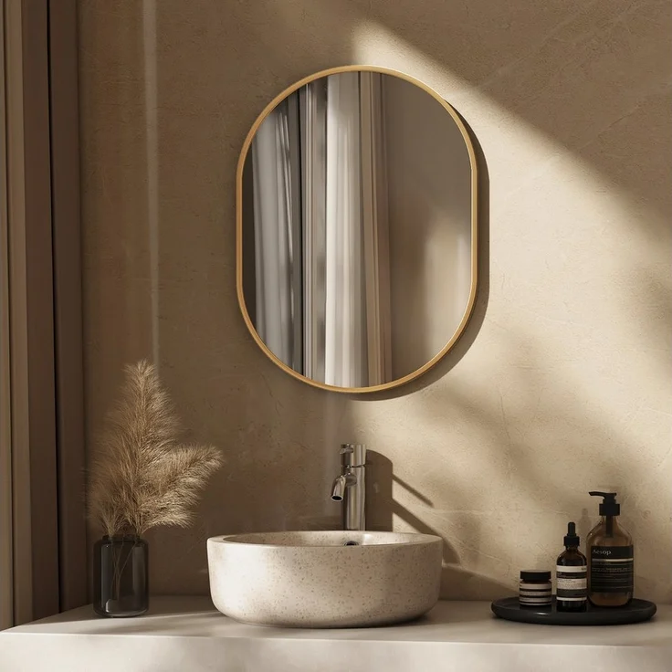 EMKE Spiegel Ovaler Badezimmerspiegel Goldener Rahmen Wandspiegel, Vertikal Horizontal Montage,Badezimmer Garderobe Flur – Bild 1