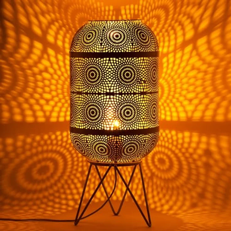 Marrakesch Tischlampe Sankos, 45 cm große Nachttischlampe aus Metall in schwarz-gold mit E27 Fassung, moderne Deko für Wohnzimmer, Schlafzimmer und Kinderzimmer – Bild 3