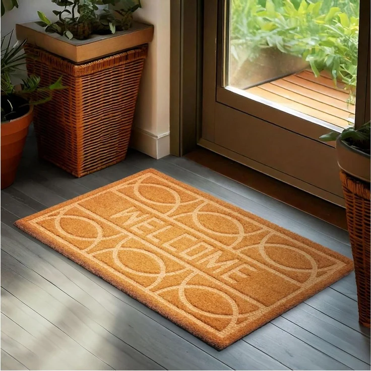 BRUBAKER Fußmatte Welcome - 45 x 75 cm Schmutzfangmatte aus 100% Kokos - 3D Fußabtreter, Rechteckig, Höhe: 16 mm, Fußmatte für Außen und Innen - Wetterfest und Rutschfest - Braun – Bild 1