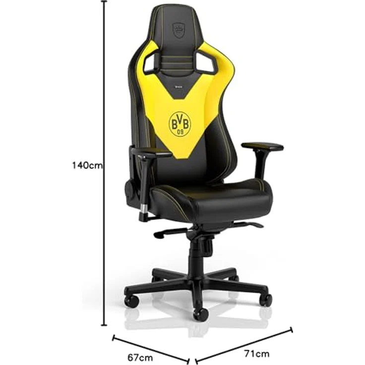 noblechairs Epic Gaming Stuhl, Bürostuhl Ergonomisch, Schreibtisch Stuhl, Kopf- und Lendenstütze, PU-Leder, Entwickelt für Nutzer bis 120 kg und 1,7 Meter Hoch, (Borussia Dortmund Edition) – Bild 4