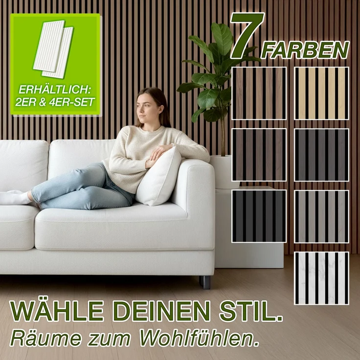 TRESKO® 4 Stück Akustikpaneele Holz 120×60 cm inkl. 8x Kleiderhaken | Wandverkleidung Eiche Natur als 3D Lamellenwand | Holzpaneele Paneele für Schallschutz | Akustik Wandpaneele mit Montageset – Bild 4