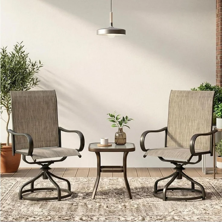 TLGREEN Gartenstuhl 360° drehbar, 2er Set Vollstahl-Teslin-Drehstuhl, (Wetterfeste Rostbeständig,bis 150 kg belastbar, 2 St), Für Terrasse Garten Balkon Bistrot – Bild 1