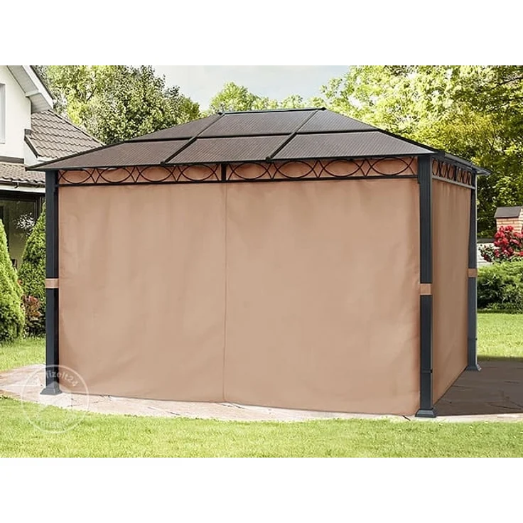 Gartenpavillon 3x4 m wasserdicht ALU DELUXE Pavillon mit 4 Seitenteilen Partyzelt in taupe lichtdurchlässiges PC Dach – Bild 3