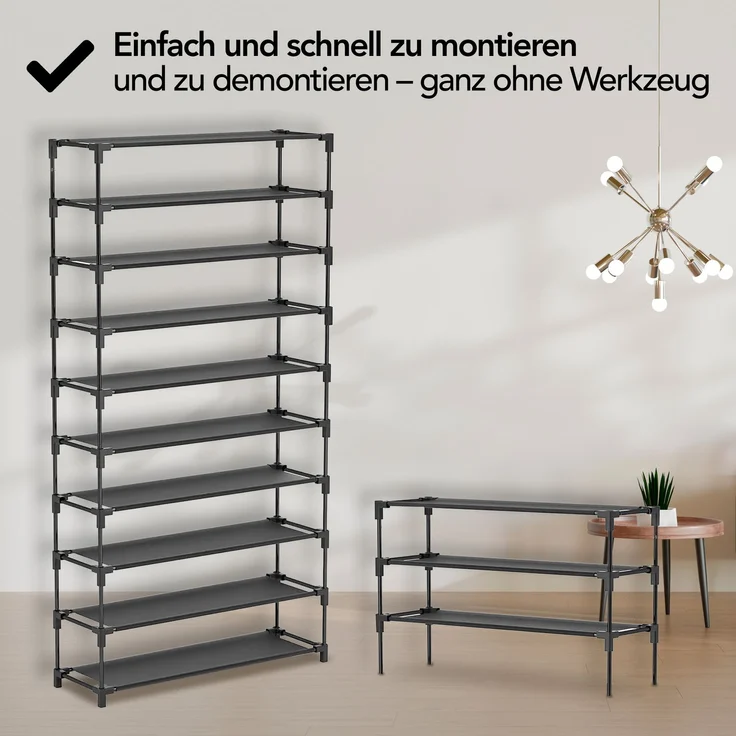 Brixy Schuhregal XXL - 9-Lager Schuhschrank - Bis zu 54 Paar Schuhe - 160x100x28cm - Schwarz, blacks, 100 x 28 x 160 cm – Bild 9
