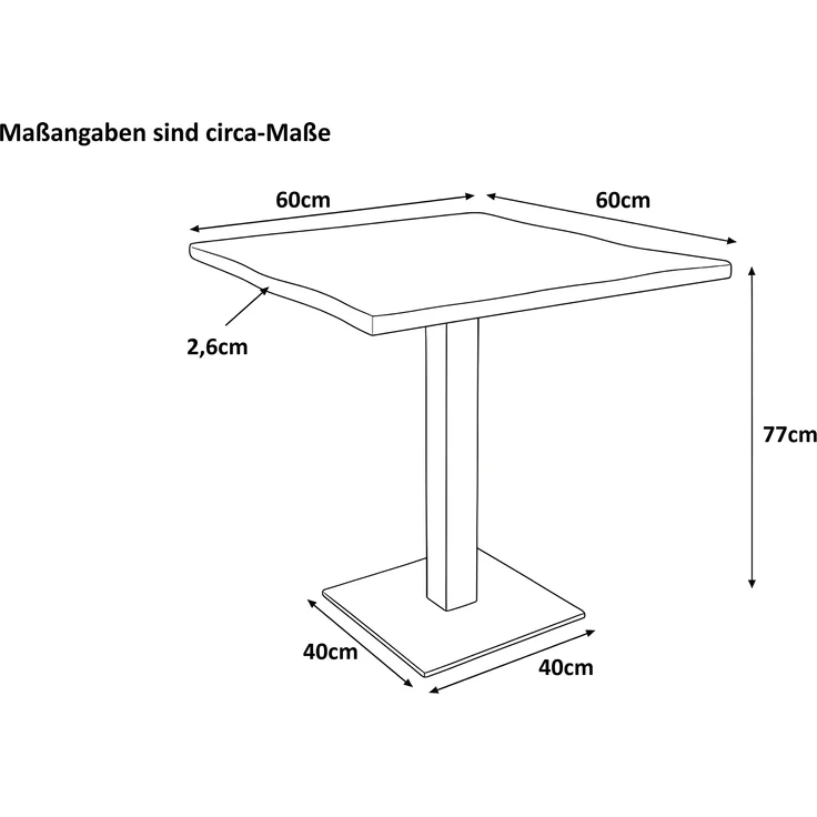 Bistrotisch Baumkante massiv 70 x 70 cm Akazie honigfarben Säulengestell schwarz IRIS 169367672 – Bild 6