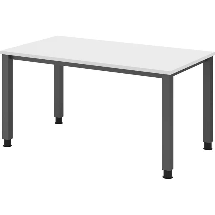 bümö manuell höhenverstellbarer Schreibtisch 140x80 cm in weiß, Metall-Gestell: Graphit - PC Tisch höhenverstellbar & belastbar bis 140 kg, Büro- und Computertisch, QS-14-W-G – Bild 1