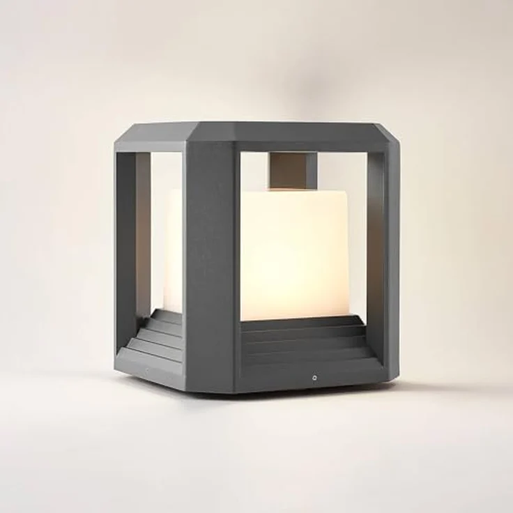 Lucande Serenella, LED Sockelleuchte in Würfelform, strahlwassergeschützt IP65, anthrazit, 16,5W, 995 Lumen, warmweiß 2700K, Höhe 27 cm – Bild 4