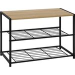 Schuhbank Schuhregal Badregal mit Sitzfläche schwarz-eiche 63 x 30 x 42 cm