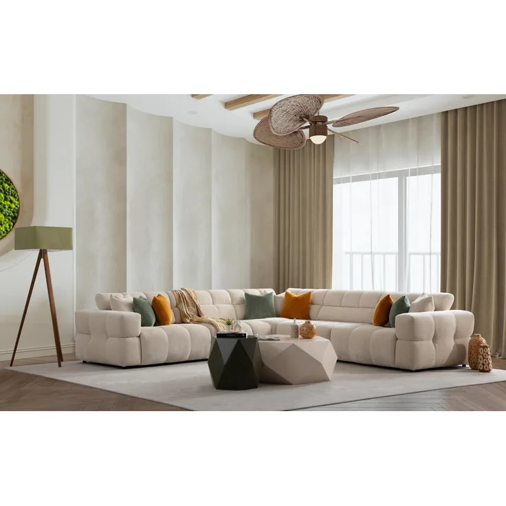 JVmoebel L-förmiges Ecksofa, 320 cm, beige, mit praktischem Hocker, Made in Europa