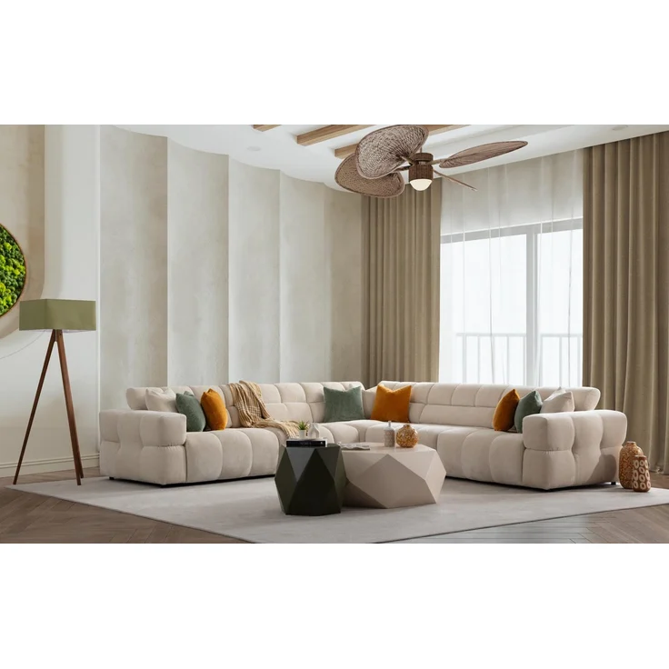 JVmoebel L-förmiges Ecksofa, 320 cm, beige, mit praktischem Hocker, Made in Europa