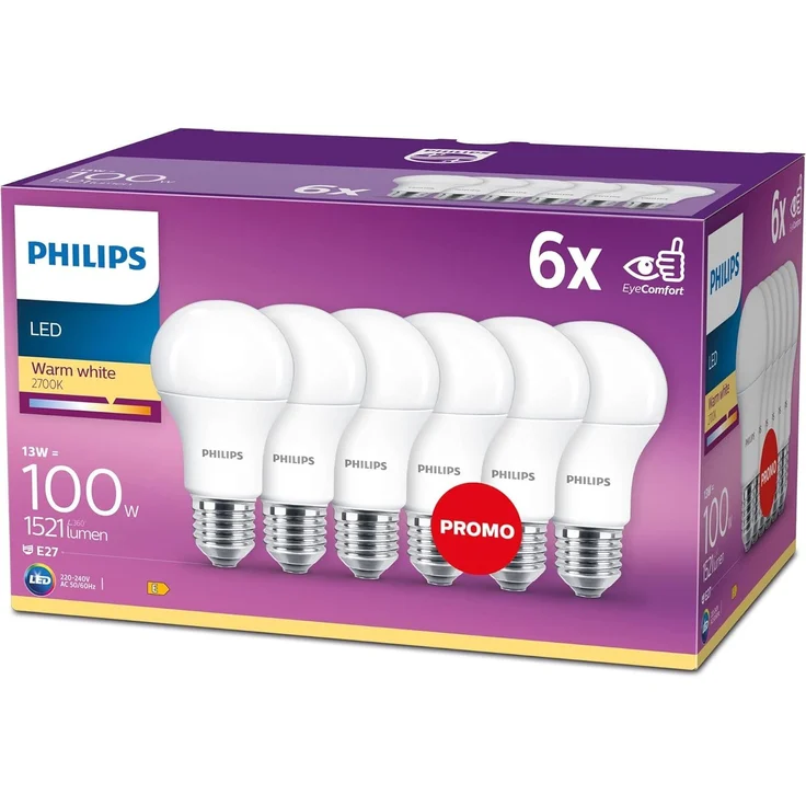 Philips LED Classic E27 Lampen 6-er Pack (100 W), matte LED Lampen mit warmweißem Licht, energiesparende Lampen mit langer Nutzlebensdauer, alte Generation – Bild 1