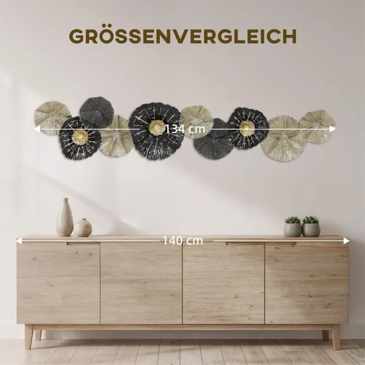 Wandbild, Wandschmuck mit Metallrahmen, moderner Stil, Schwarz+Gold--Schwarz--134x7x29cm--YOUDENOVA – Bild 7