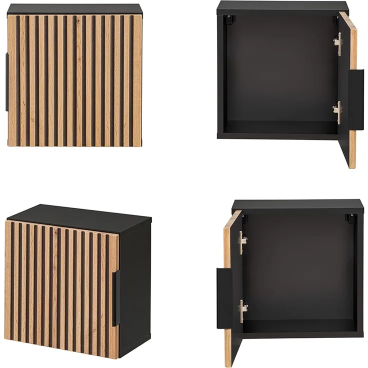 Badezimmer Hängeschrank 35x35 cm XANTEN-56 in anthrazit mit Eiche Nb. schwarze Rillen, B/H/T: ca. 35/35/22 cm