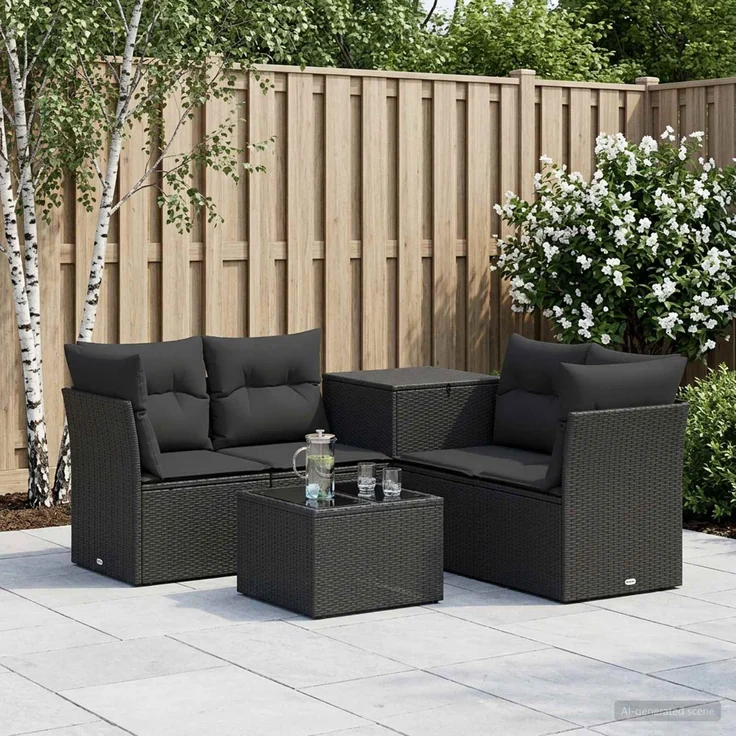 vidaXL Sofa Set 6 stk. Schwarz Polyrattan und Stahl 3447337 – Bild 1