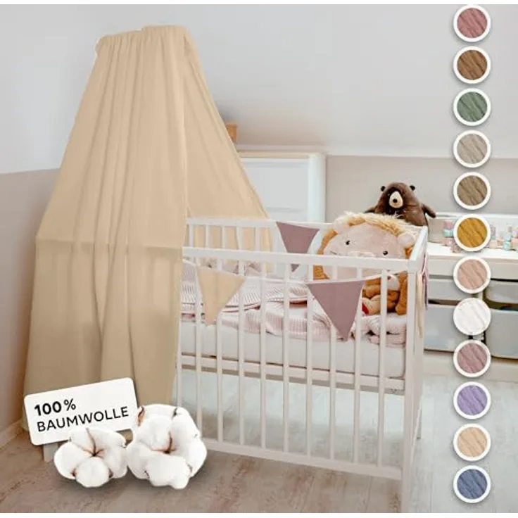 lilimaus Betthimmel Handgefertigter Musselin Betthimmel aus 100% Baumwolle für Babybett, Stoffhimmel für Babybett-Deko im Kinderzimmer und Spielzimmer