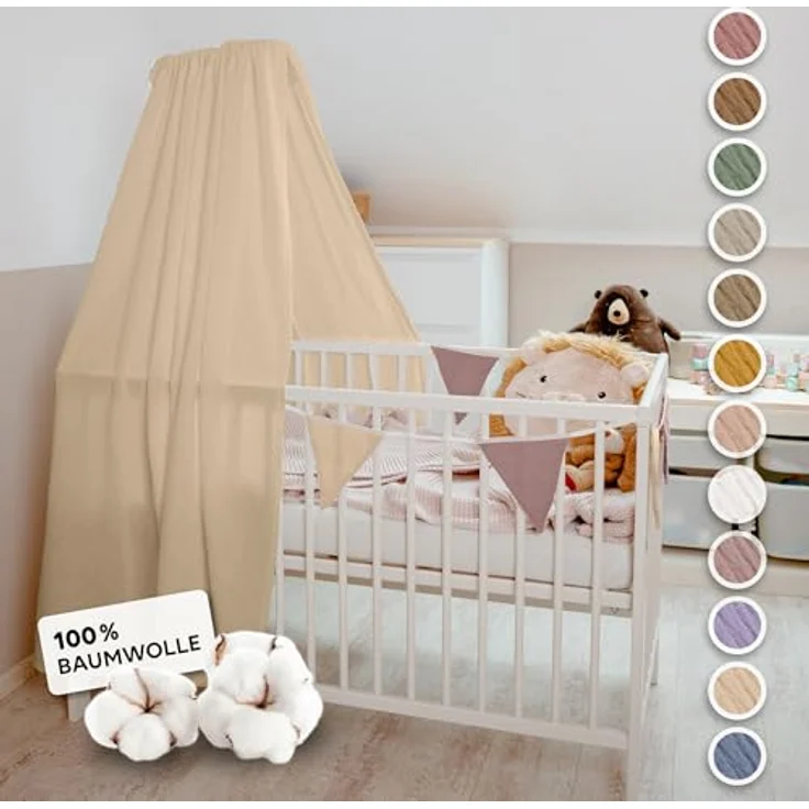 lilimaus Betthimmel Handgefertigter Musselin Betthimmel aus 100% Baumwolle für Babybett, Stoffhimmel für Babybett-Deko im Kinderzimmer und Spielzimmer – Bild 1