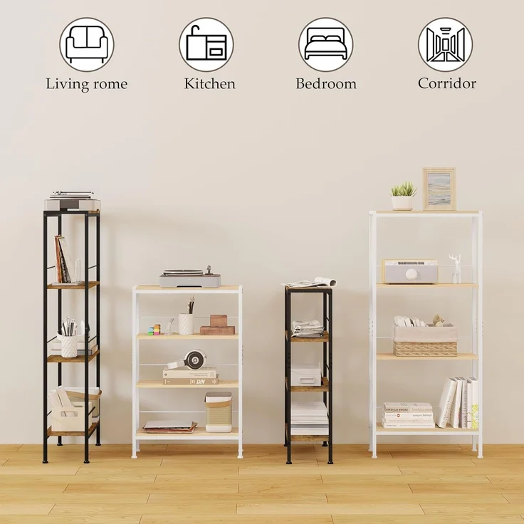 WOLTU Regal, Nischenregal mit 4 Ebenen, Küchenregal Gewürzregal stehend, Standregal Leiterregal schmal, für Küche Wohnzimmer, Holzwerkstoff Metall, Weiß Helle Eiche, 50 x 78 x 20 cm, RGB52whe – Bild 6