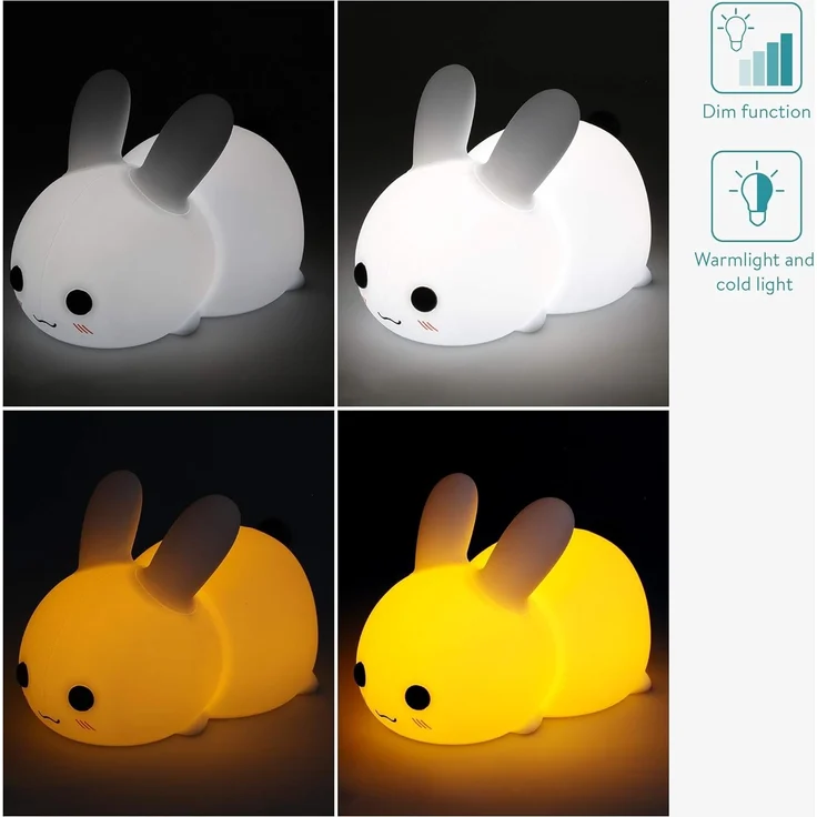 Navaris LED Nachtlicht Snow White Rabbit - mit USB Kabel - dimmbar - süße Nachttischlampe für Kinder - Kinderzimmer Schlummerlicht Lampe Weiß – Bild 3