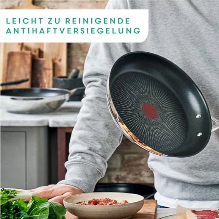 Jamie Oliver by Tefal Cook's Direct On Pfannen-Set 20/24/28 cm, Antihaft, Induktion, Backofenfest, Edelstahl, Genieteter Griff, E304S344 – Bild 4