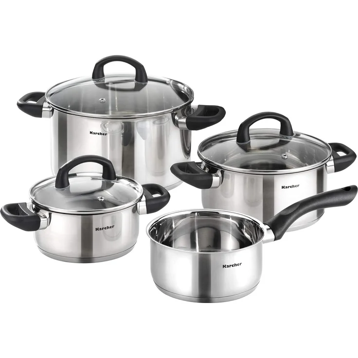 Karcher Topf-Set Mia 4-teilig, Edelstahl (4-tlg), inkl. 3 Glasdeckel, Induktion – Bild 1