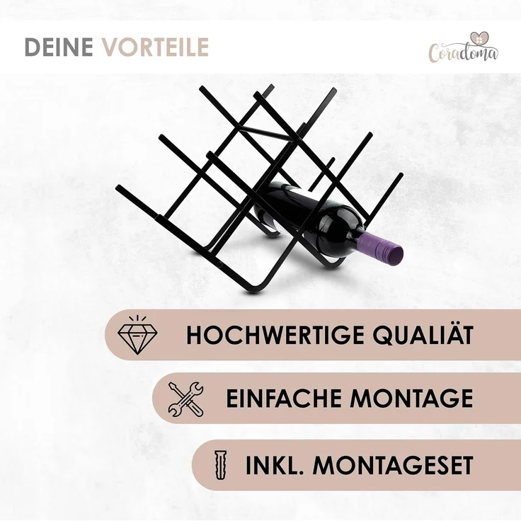 Coradoma Weinregal Weinregal Schwarz Metall für 8 Flaschen Wein und Getränke – Bild 4