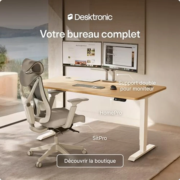 Höhenverstellbarer Schreibtisch - Höhenverstellbar Elektrisch mit Flüsterleisem Dual-Motor & Touchscreen - Hohe Tragfähigkeit - Stehtisch von Desktronic, Weiß + Eiche, 160x80 cm – Bild 10