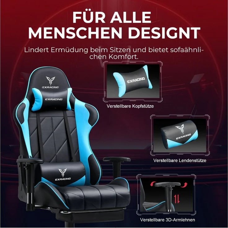GTPLAYER Gaming Stuhl, Gamer Stuhl, Atmungsaktiver Bürostuhl aus Hochwertigem Stoff, Ergonomischer PC-Stuhl, Verstellbarer und Drehbarer Schreibtischstuhl mit Fußstütze schwarz – Bild 2