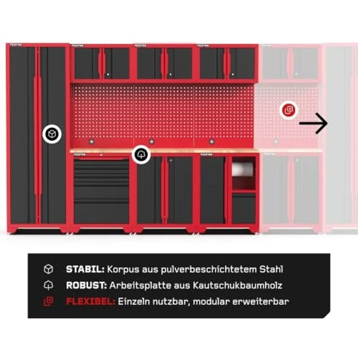 Feistos Werkstatteinrichtung "Juno 23", schwarz/rot, 264 x 46 x 198 cm (B x T x H),1 Hochschrank – Bild 6