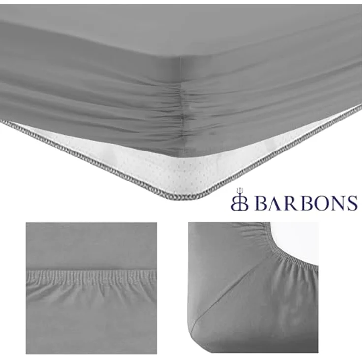 BARBONS Spannbettlaken 90x200 cm - 100% Baumwolle Spannbetttuch Oeko-TEX Zertifiziert Bettlaken Jersey Bettwaren und Bettbezug für Boxspringbett und Dicke Matratzen bis 27 cm - Hellgrau 90x200 – Bild 5