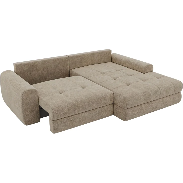 Sofa L-Form ARELIA L mit Schlaffunktion, Wohnzimmer Sofa, Wellenfederung, Sofa mit DL-System - Schenille grob gewebt Beige - Links – Bild 12