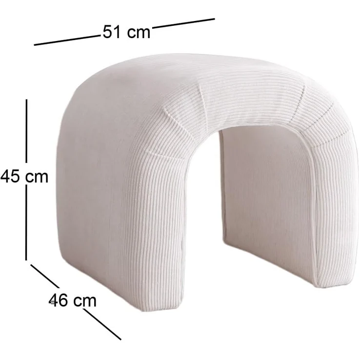 Atelier Del Sofa Elegant Pouffe in White, Velvet Corduroy, 51 x 45 x 46 cm | 100% Polyester, Beech Tree Frame | Stylish & Functional for Modern Living Spaces – Bild 2