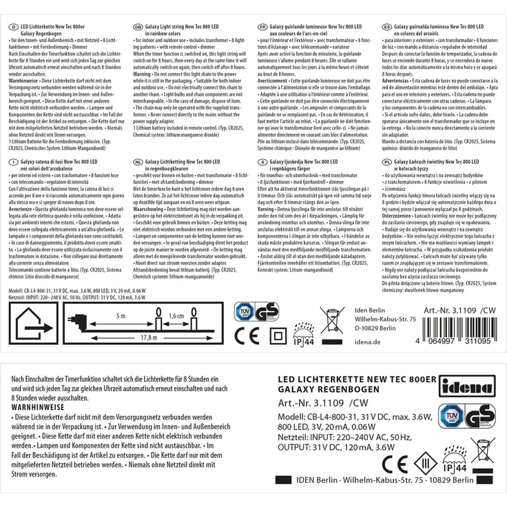 Idena 31109 - LED Lichterkette mit 800 LEDs in Bunt, für Außen & Innen, NewTec mit 8 Stunden Timer Funktion & Dimmer, inkl. Netzteil, ca. 17,8 m lang, Wohnzimmer, Partys, Weihnachten, Hochzeit – Bild 2