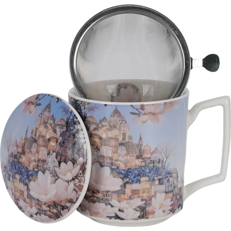 DUO Becher 450 ml mit Teesieb MODERN CITY OF MAGNOLIAS New Bone China Porzellan – Bild 3