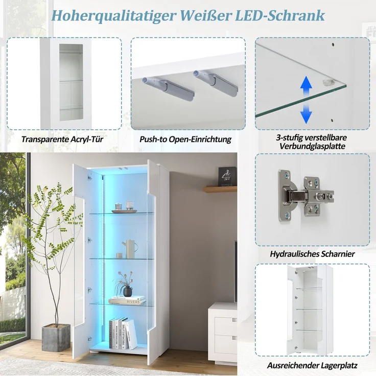 ZUBALIYA Schrank mit LED-Beleuchtung aus Kiefernholz & MDF in Weiß, ideale Lösung für kleine Räume, robuste Verarbeitung, langlebige Materialien, einfache Selbstmontage – Bild 25