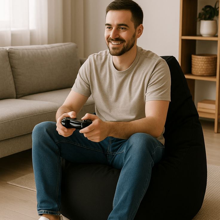 AD. CON Outdoor Gamer Sitzsack mit Füllung Puff Relax-Sessel Sitzkissen Bodenkissen Bean Bag 100x90x95cm 225L Schwarz – Bild 3