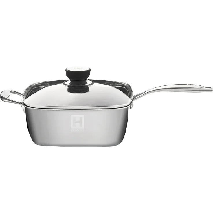 HENSSLERS Servierpfanne HENSSLERS Edelstahl Viereck-Hochrandpfanne mit Glasdeckel, Edelstahl (4-tlg), inklusive Dünst- und Grilleinsatz – Bild 2