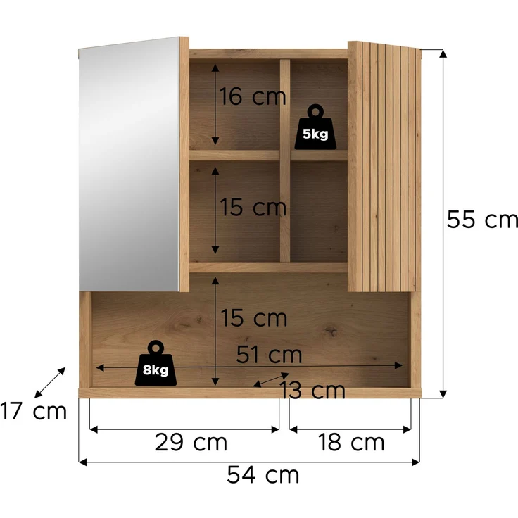 Spiegelschrank B/H/T: 60x55x17 cm in Artisan Oak Nachbildung und -- – Bild 4