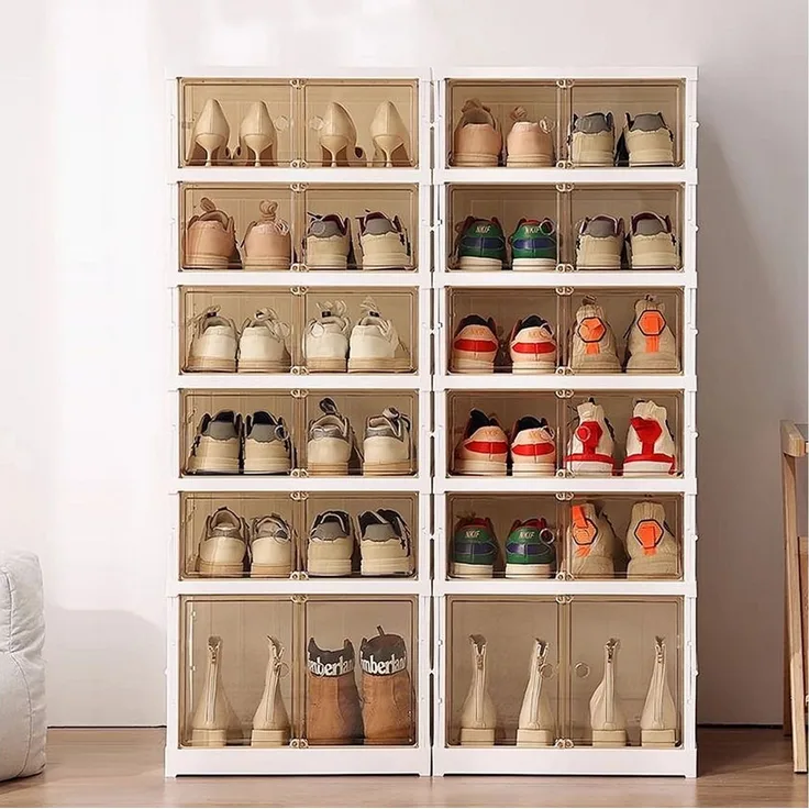 JEOBEST Schuhbox Faltbare Schuhschrank mit transparent Türen, Schuhboxen Stapelbar, (2 St, Weiß - 6 Ebenen)Installationsfrei, Turnschuhe Stöckelschuhe