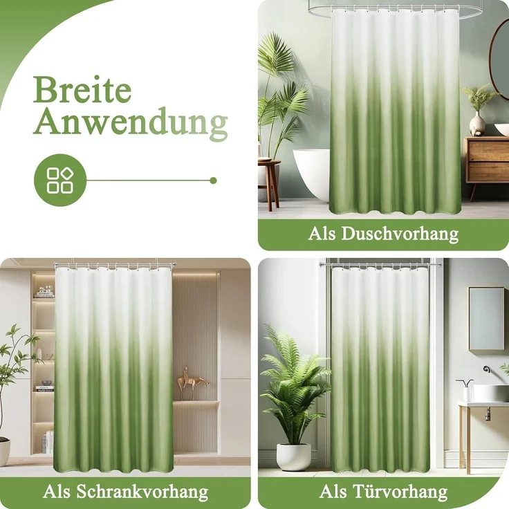 Duschvorhang 180x200cm Grün Textil Wasserdicht Waschbar Antischimmel – Bild 7