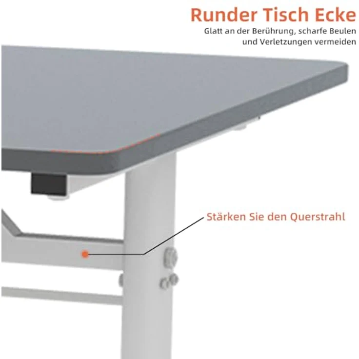 Ball & Cast Höhenverstellbarer Schreibtisch Manuell (60x100 cm), Tisch Computertisch für Erwachsene, Einfach & Zeitsparend Montierbar, Grau – Bild 7