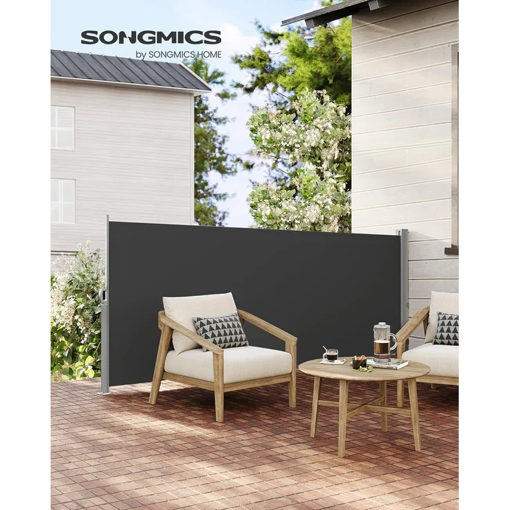 SONGMICS Seitenmarkise mit Stahl-Kasten, rostbeständig, ausziehbar, Anthrazit, 140x300 cm – Bild 3