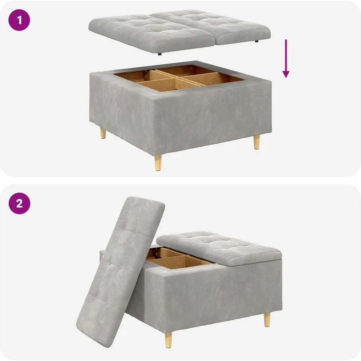 vidaXL Ottoman mit Stauraum Hellgrau 80 x 80 x 45 cm Samt 876840 – Bild 9