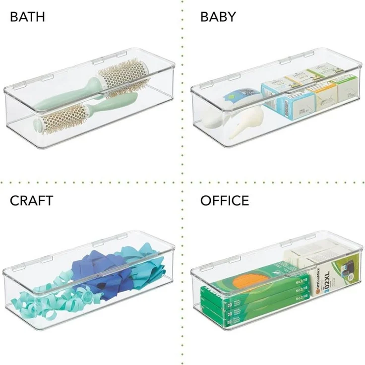 mDesign Organizer Aufbewahrung Kiste Box stapelbar Deckel 4er-Set Transparent – Bild 6