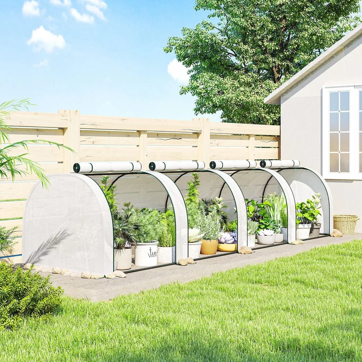 Wohnora-Mini-Gewächshaus für Tomaten, 4 x 1 x 0,80 m, Stahl, UV-beständiges PE, 4 Türen mit aufrollbaren Reißverschlüssen, weiß,H 800cm x T 1000cm x B 1000cm – Bild 2