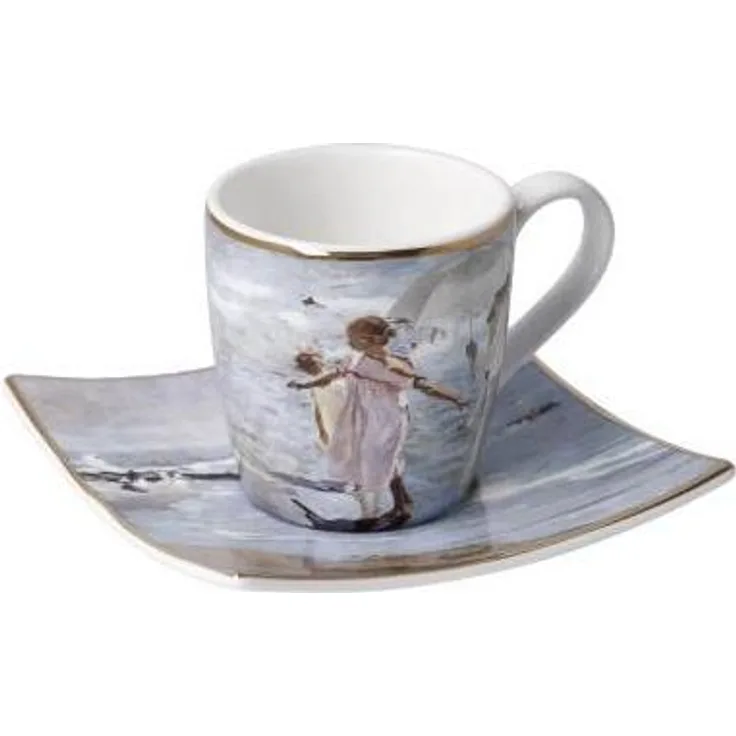 Goebel Espressotasse Joaquin Sorolla - Zeit für ein Bad, mit Untertasse, Artis Orbis, Fine Bone China, Bunt, 100 ml, 67018061