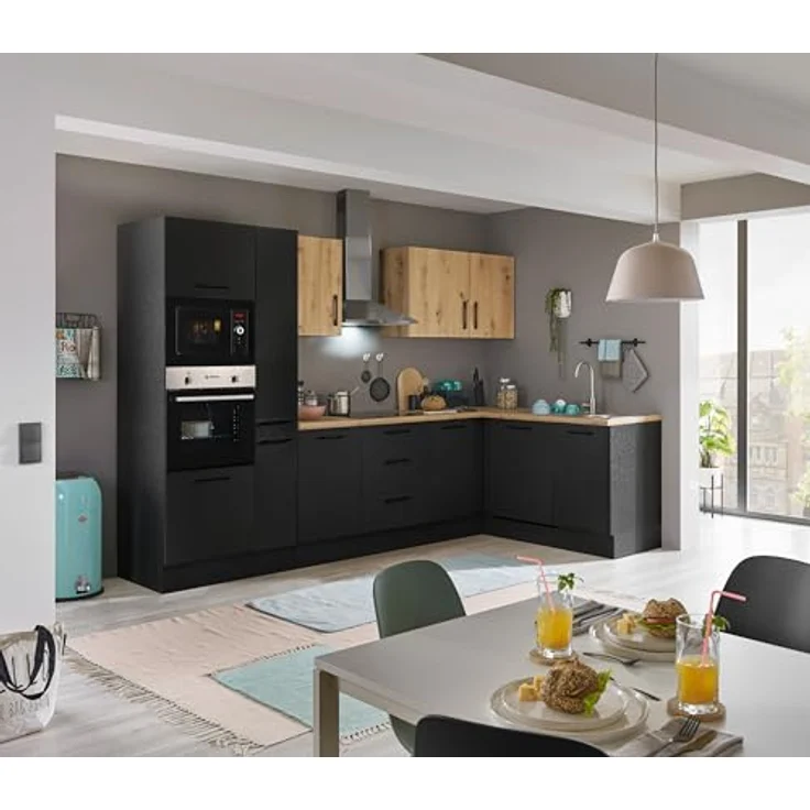 Turin LBM Eckküche 310 x 211 x 60 cm, schwarz - Ohne Küchengeräte - Moderne, geräumige Küche in Artisan-Eiche Optik mit viel Stauraum – Bild 3